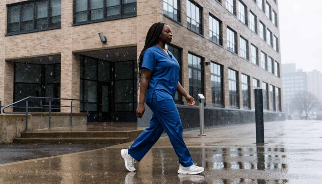 Nurse Practitioner Carole Tchatchoua — editorial photograph, wide landscape composition